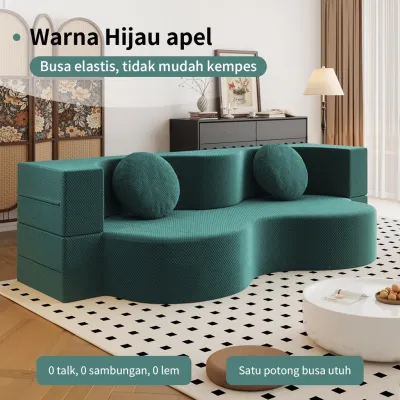 MossWood Sofa Busa Lipat 2in1 Ukuran 150/180/200cm Bisa Pilih untuk Kosan Tidur & Duduk Bonus Bantal & Kirim Vakum​