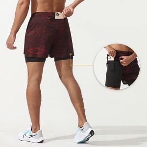 Lulu Mens False Two Pieces Sports Shorts Lightweight Tight High Elastic Quick-Drying Double-Layer Fitness Pants