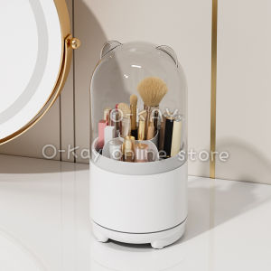 O-KAY 360° Rotating Makeup Brush & Lipstick Organizer – Transparent Dustproof Storage Box