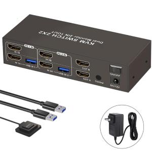 KVM Switcher For 2 Computers Double Monitor Support 4 USB3.0 Port Simplified Output Metal Design