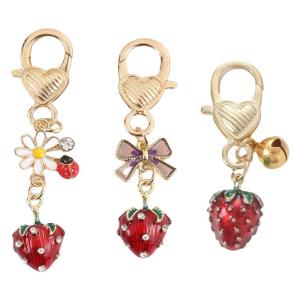 3 mảnh dâu tây nhìn Keychain Mặt dây chuyền cho đồ trang trí sành điệu 3D hình Keyring túi thời trang phụ kiện