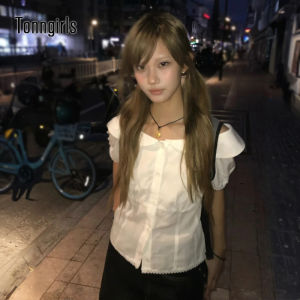Tonngirls Y2k Fairycore Áo Sơ Mi Nữ Ngắn Tay Áo Sơ Mi Trắng Và Áo Cánh Thời Trang Dạo Phố Nhật Bản Những Năm 2000 Áo Cổ Điển E-girls Mùa Hè2026
