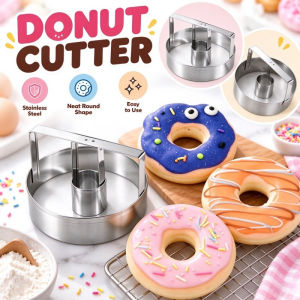 Stainless Steel Donut Cutter Mold with Handle Doughnut Cookie Press Mould for Kitchen Pastry Making