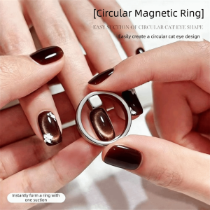 YOCKY Double Cat Eye Nail Art with Silicone Handle Ring-shaped Hollow Cat Eye Set Guide Tool Comfortable Grip ic Nail Helper Home DIY