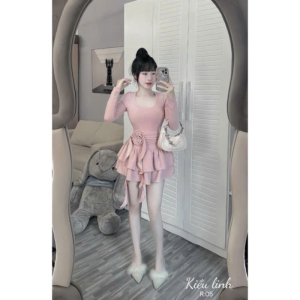 Váy nữ dáng ngắn xếp tầng bánh bèo dễ thương d151 đầm body dài tay chất thun dày dặn co dãn thoải mái MINMIN