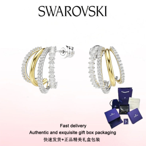 ♈Swarovski♈ Stylish Womens Jewelry The New Gold plated Mixed cut mini white diamonds mixed metal finishes Hyperbolic hoop earrings Valentines Day gifts birthday gifts Free genuine gift box
