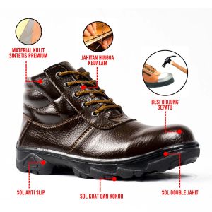 Gatio RN05 Sepatu Safety Boot Pria Sol Sudah Dijahit Ujung Besi Sepatu Kerja Lapangan Cowok Bisa COD