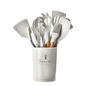 12-Piece High-Temp Silicone Kitchen Utensil Set with Wooden Handles Cooking Tool Set Kitchen Cookware Set Silicone Turner Spatula Spoon Food Clip Household Kitchen Accessories Set