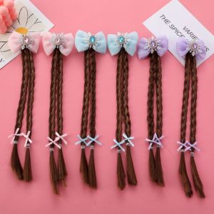 BUNSB 2pcs Tổng hợp Tóc Giả bện cho bé gái Bông tuyết Dễ thương Đuôi ngựa nơ hoạt hình Phụ kiện tóc Đầy màu sắc Tóc đuôi ngựa trẻ em Trẻ em