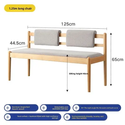 17vm Solid Wood Dining Bench Stool with Back Rest Backrest Soft Bag Long Shoe Changing at Door of the Household Chair Multifunctional Outdoor Bench .10.1 M1P8F