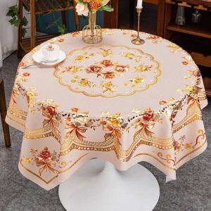 Khăn trải bàn vuông tròn bàn chữ nhật 3D 15m sang trọng chống thấm dầu mỡ màu vàng kem mầu đỏ vân nổi Phukienprocare