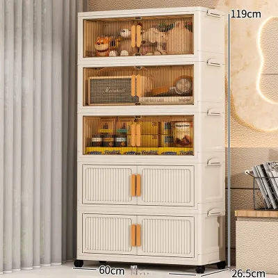 50-70cm Foldable Storage Cabinet Large Plastic Wardrobe With Wheel Heavy-Duty Cabinet Organizer