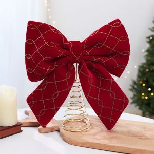DEER Large Bow Bow Christmas Tree Topper Shimmering Stable Base Christmas Topper Star Merry Christmas Freestanding Glitter Fabric Tree Top Star Holiday Tree Accessory