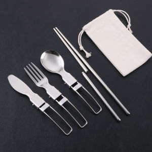 Bộ dao muỗng nĩa xếp gấp gọn có túi đựng cắm trại dã ngoại du lịch bộ đồ ăn tiên dụng