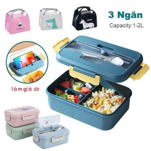 Hộp Cơm Giữ Nhiệt 3 Ngăn Giữ Nhiệt Tặng Đũa Thìa Dùng Được Lò Vi SóngTúi Đựng Cơm Trưa Cách Nhiệt Vuadienmay