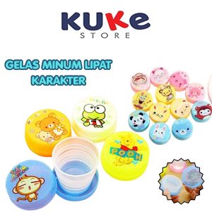 KUKE Gelas Lipat Mini Plastik Portabel Traveling Tempat Minum Lipat Karakter Sovenir Hadiah Anak