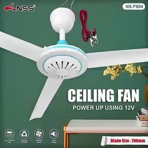 NSS Electric Ceiling Fan 3 Blades 700 mm Portable Hanging Fan DC 12V 12W Large Household 604 OR F6