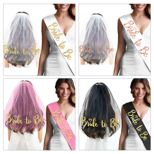 Bachelorette Party Sash Rose Gold Veil Set Bride to Be Hen Night Bridal Shower Veil Hen Party Engagement