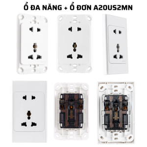 (MPE) Các loại mặt ổ cắm đơn đôi 2 chấu 3 chấu đa năng A20