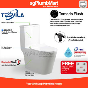Tesvila x sgPlumbMart Swirl Tornado Flush One Piece Rimeless Toilet Bowl 1 Piece WC 3 Ticks