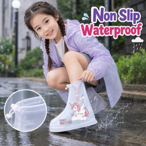 Kids Waterproof Rain Boot Covers PVC High Top Non Slip Reusable Cartoon Shoe Protector