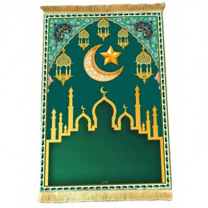 Gold diamond velvet Muslim prayer mat wear-resistant floor mat with tassels decoration Tahan lama