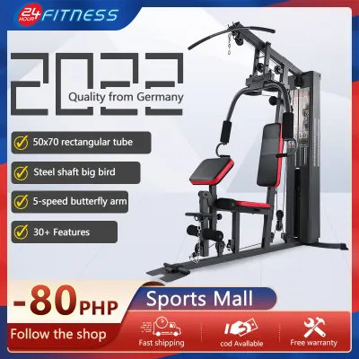 All in 1 Multi Function Quality Home Gym Station: Fitness Workout Press Trainer Smith Machine With 65KG / 150bs Weight Stack -Lats Pull Down Leg Arm Ab Back Workout Boxing Punching Supine Board Full Range of Motions Exercises Strength Trainer- Luxury