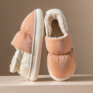 Free Shipping Autumn And Winter Waterproof Slippers Warm And Comfortable For Indoor Use With Thick Soles And Non-Slip Features Made Of Down Fabric Available In Pairs And In Stock For Wholesale