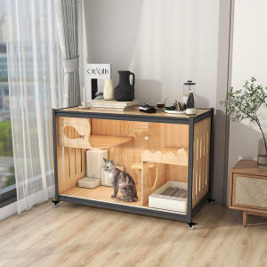 Cat Cabinet Solid Wood Indoor Cat Villa People-pet Shared TV Cabinet Double-layer Cat Cage Cat House Showcase