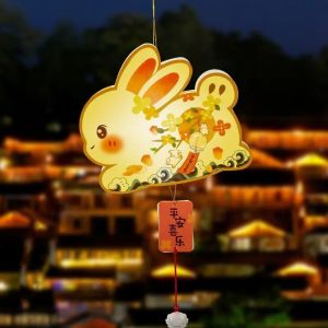 BAZAARS PVC Đèn lồng Tết Trung Thu  trăng Phim hoạt hình Đèn lồng hình thỏ Di động Phát sáng Gói vật liệu tự làm đèn lồng Tết Trung Thu