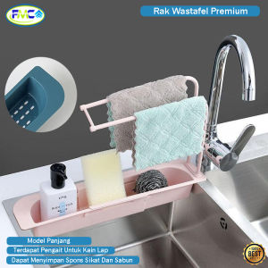 Rak Wastafel Dapur Tempat Penyimpanan Sabun Spons Lap Multifungsi Panjang Terdapat Kaitan Premium