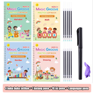 Magic Book Practice Buku Belajar Tulis Hitung Menulis Buku Magic 1 Set Isi 4 Buku + Pulpen +5 Refill