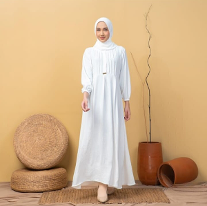 Gamis Polos Putih Elegan Lengan Panjang An Nisa Crinkle Warna Putih Manasik Haji