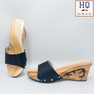 Guốc gỗ 7 phân nữ dép gỗ quai lụa tafta Bồ Câu guốc mộc đế xuồng mặc áo dài bà ba yếm đồ lam đi chùa phụ kiện chụp ảnh