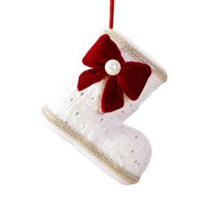 FENGIA Elegant Christmas Boots Pendant Grid Pattern Bowknot Christmas Shoes Ornament Photographic Props Lightweight DIY Christmas Decorations New Year Decor