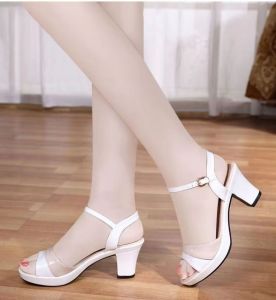Free Shipping Soft Leather Chunky Heel Open-Toe Sandals For Women New Summer Style Versatile With A Single-Strap Design Mid-Heel Peep-Toe Chunky Heel High Heels