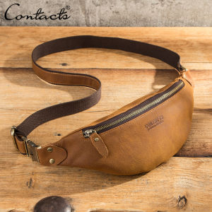 CONTACTS Genuine Leather Personalized Waist Bag for Men Vintage Travel Fanny Pack Engrave Initials Gift for Him Chest Bag Custom Belt Bag