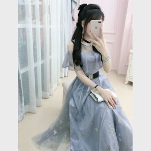 Váy Dài Trễ Vai Dự Tiệc Lưới Siêu Tiên Nữ Váy Liền Ôm Dáng Quý Cô Khí Chất Cao Cấp Váy Xòe Rộng Nữ Công Nghiệp Nặng