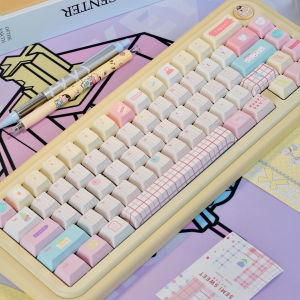 Summer Notebook Keycaps Pink White Cherry Pbt+Pc Full Set Of Thermal Sublimation Moa Height Keycaps