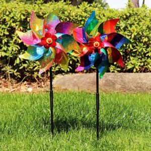 NEXTYOO 2pcs Đèn sequin phản quang Máy xua đuổi chim cầm tay hình cối xay gió 24cm Cột đôi Cối xay gió chống chim Nhiều màu sắc Cối xay gió trẻ em Bảo vệ vườn cây ăn quả