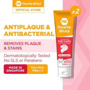 [Bundle of 2] Pearlie White The Real Red Anti-Cavity Toothpaste 138gm - Fights Cavities Removes Stains Strengthens Enamel No SLS or Parabens