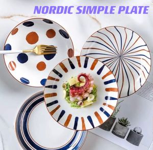 [SG SELLER] 4 pcs 8 inch Ceramic Plate Set Japanese style Porcelain deep soup dish Serving Dinner tableware for Bread Appetizer Salad Dessert Snack Pasta for Christmas Gift