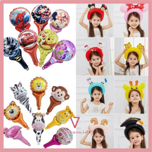 Balon Foil Karakter Ulangtahun anak Balon Kepala Hewan Kartun Balon Tongkat Pentungan Balon Bando