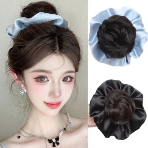HENLI Ball Head Wig Flower Bun Head Wig Claw Clip Satin Scrunchie Ponytail Chignon Hair Accessories Hair Extensions False Hair Pieces Women