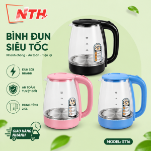Ấm siêu tốc thủy tinh 2L CUCKDD GD-ST16 Bình siêu tốc trong suốt Cường lực Đun sôi nhanh Tự ngắt khi Sôi