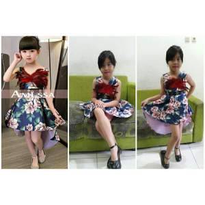 Setelan Anak Perempuan Atasan Kupu-kupu pink + Rok + Kalung Mutiara Import / PI