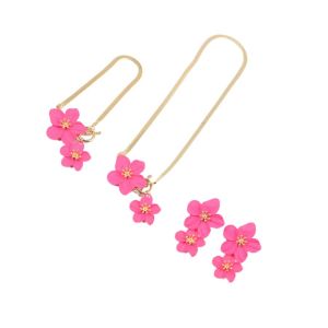 YOUTH HOME Metal Flower Necklace Earrings Set Exaggerated OT Buckle Flower Jewelry Set Elegant Delicate Pendant Jewelry Suit Women