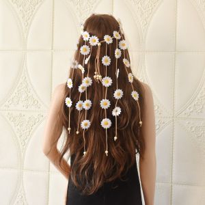 Korean Style Sunflower Hairband Daisy Bohemian Long Tassels Head Hoop Luxury Fairy Flower Tiara Woman