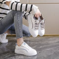 【LaLa】new simple white rubber shoes with lace sneakers chunky footwear low cut for women. 