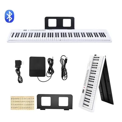 KAWES Digital 88 / 61Keys Foldable Piano Semi-Weighted Full-Size Keys Keyboard Electric Keyboard Folding Piano（white）